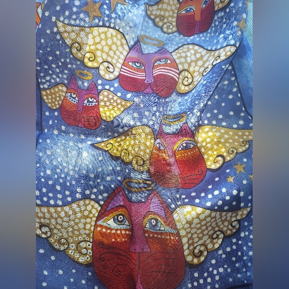 ⚜️ Laurel Burch ⚜️ 100% Silk ⚜️ Vintage Scarf ⚜️ Signed ⚜️ Angel Cat ⚜️ - Picture 6 of 6